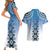 New Zealand Couples Matching Short Sleeve Bodycon Dress and Hawaiian Shirt Poutama Mix Blue Taniko Inspired Art LT05