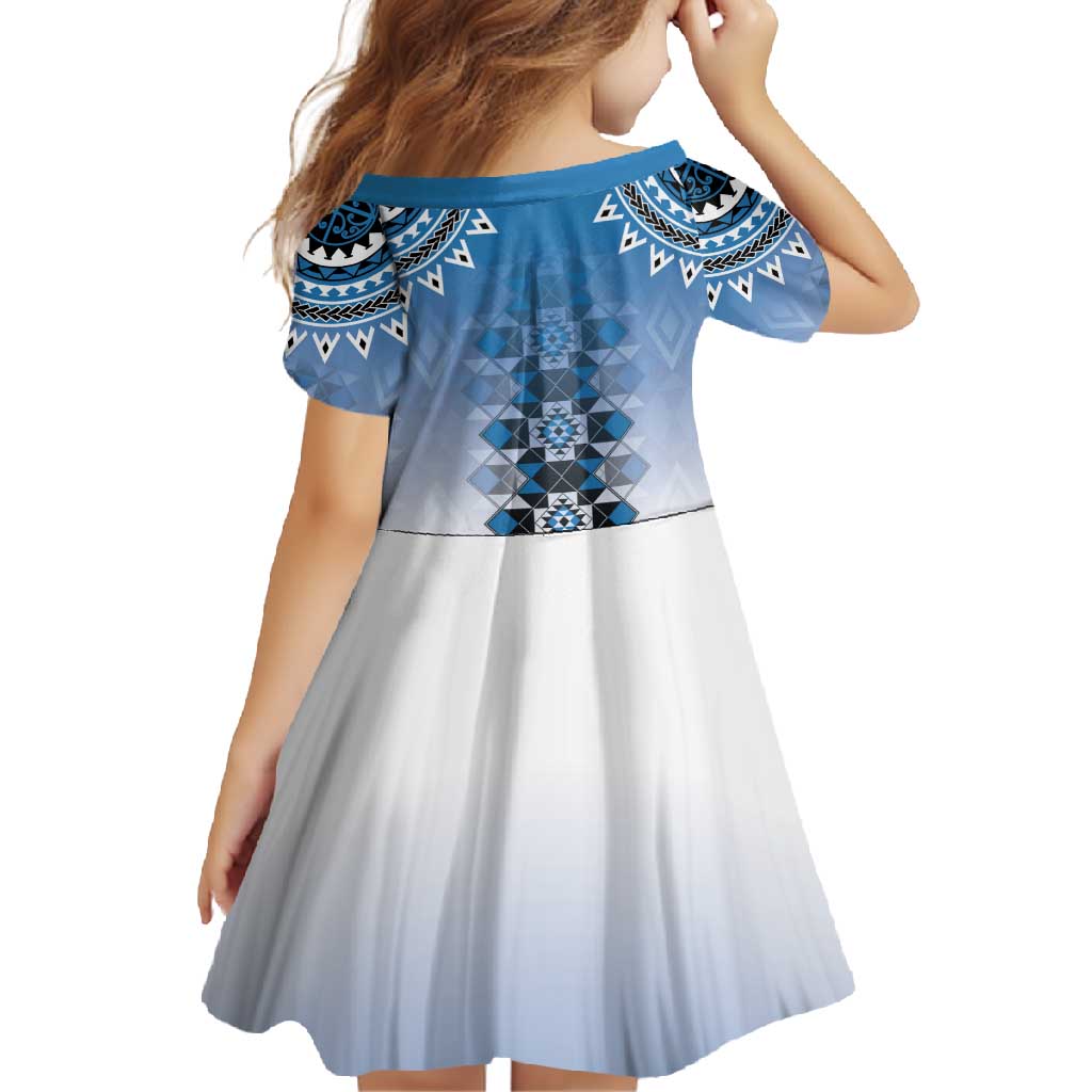 New Zealand Family Matching Long Sleeve Bodycon Dress and Hawaiian Shirt Poutama Mix Blue Taniko Inspired Art LT05 - Polynesian Pride