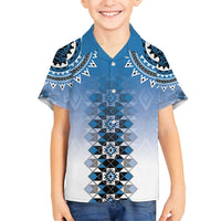 New Zealand Family Matching Long Sleeve Bodycon Dress and Hawaiian Shirt Poutama Mix Blue Taniko Inspired Art LT05 Son's Shirt Blue - Polynesian Pride