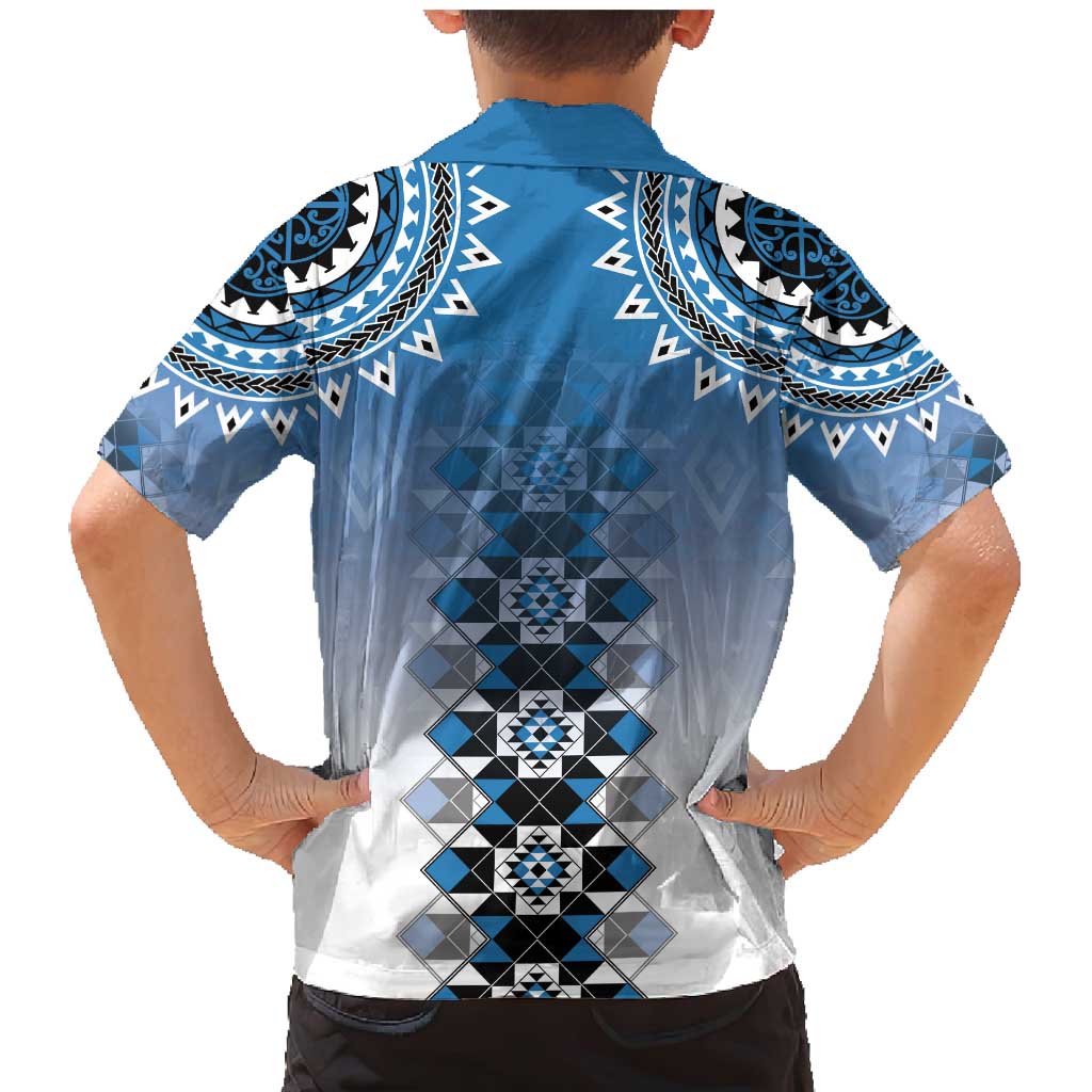 New Zealand Family Matching Mermaid Dress and Hawaiian Shirt Poutama Mix Blue Taniko Inspired Art LT05 - Polynesian Pride
