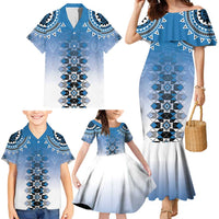 New Zealand Family Matching Mermaid Dress and Hawaiian Shirt Poutama Mix Blue Taniko Inspired Art LT05 - Polynesian Pride