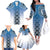 New Zealand Family Matching Off The Shoulder Long Sleeve Dress and Hawaiian Shirt Poutama Mix Blue Taniko Inspired Art LT05