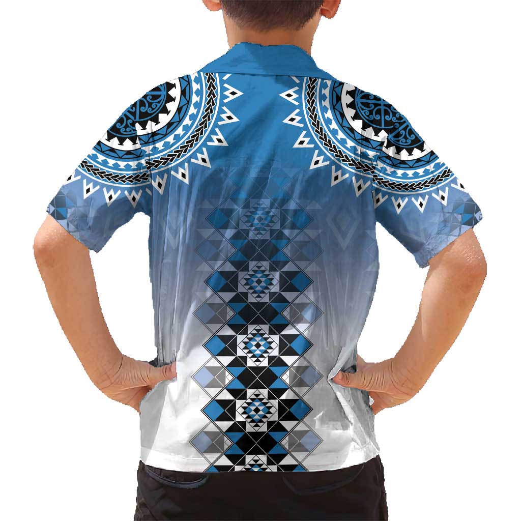 New Zealand Family Matching Puletasi and Hawaiian Shirt Poutama Mix Blue Taniko Inspired Art LT05 - Polynesian Pride