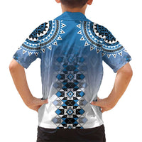 New Zealand Family Matching Short Sleeve Bodycon Dress and Hawaiian Shirt Poutama Mix Blue Taniko Inspired Art LT05 - Polynesian Pride