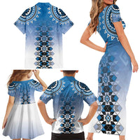 New Zealand Family Matching Short Sleeve Bodycon Dress and Hawaiian Shirt Poutama Mix Blue Taniko Inspired Art LT05 - Polynesian Pride