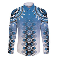 New Zealand Family Matching Short Sleeve Bodycon Dress and Hawaiian Shirt Poutama Mix Blue Taniko Inspired Art LT05 Dad's Shirt - Long Sleeve Blue - Polynesian Pride