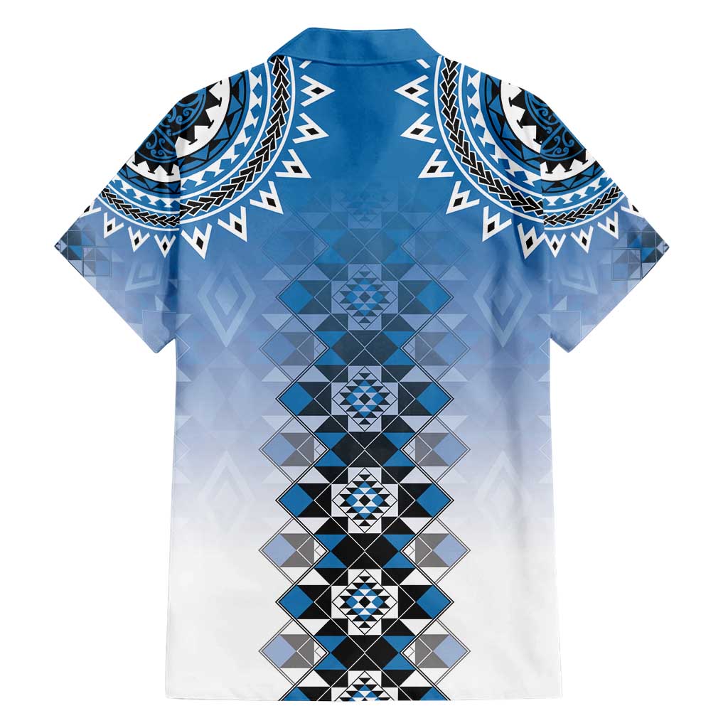 New Zealand Family Matching Summer Maxi Dress and Hawaiian Shirt Poutama Mix Blue Taniko Inspired Art LT05