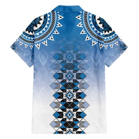 New Zealand Family Matching Summer Maxi Dress and Hawaiian Shirt Poutama Mix Blue Taniko Inspired Art LT05
