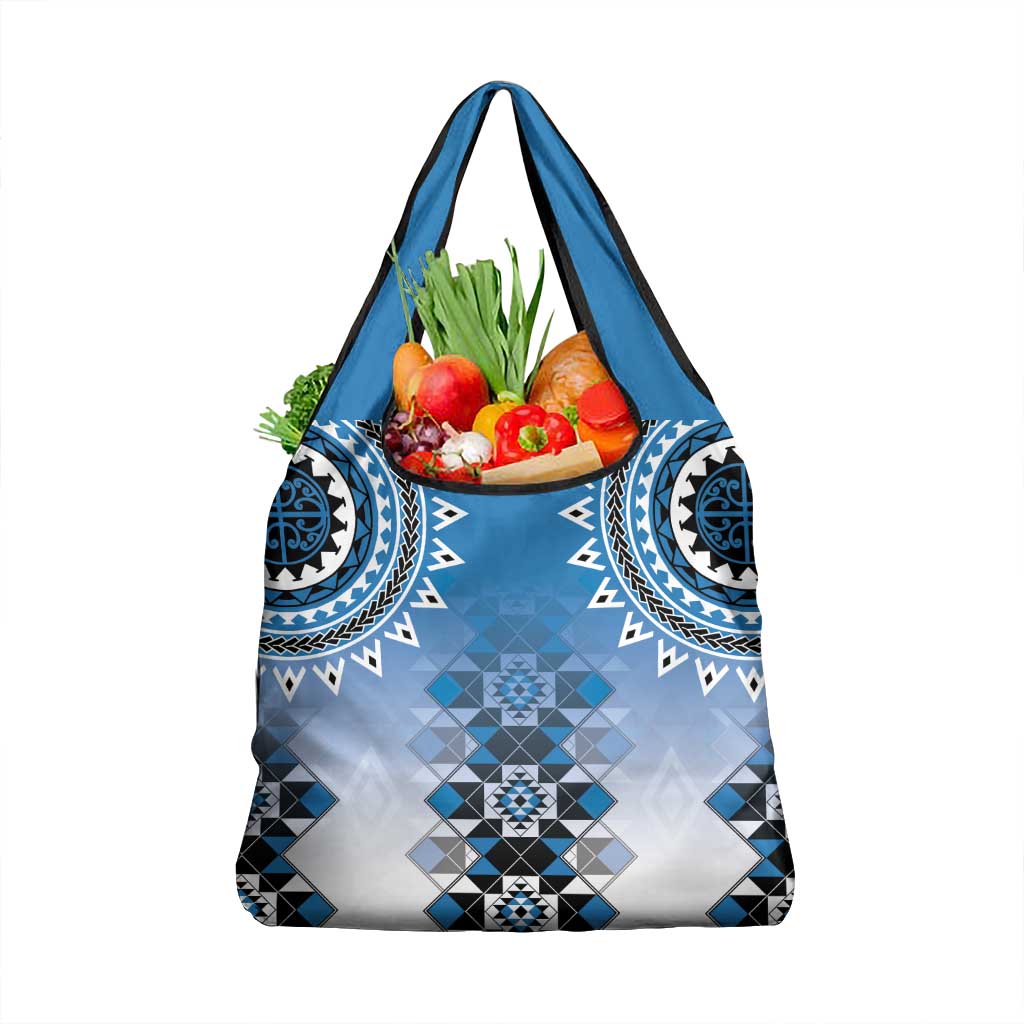 New Zealand Grocery Bag Poutama Mix Blue Taniko Inspired Art