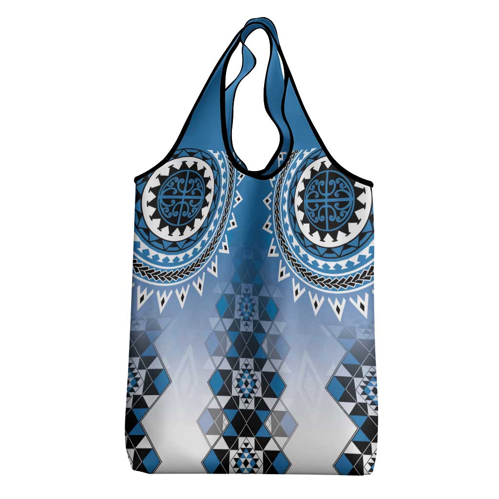 New Zealand Grocery Bag Poutama Mix Blue Taniko Inspired Art