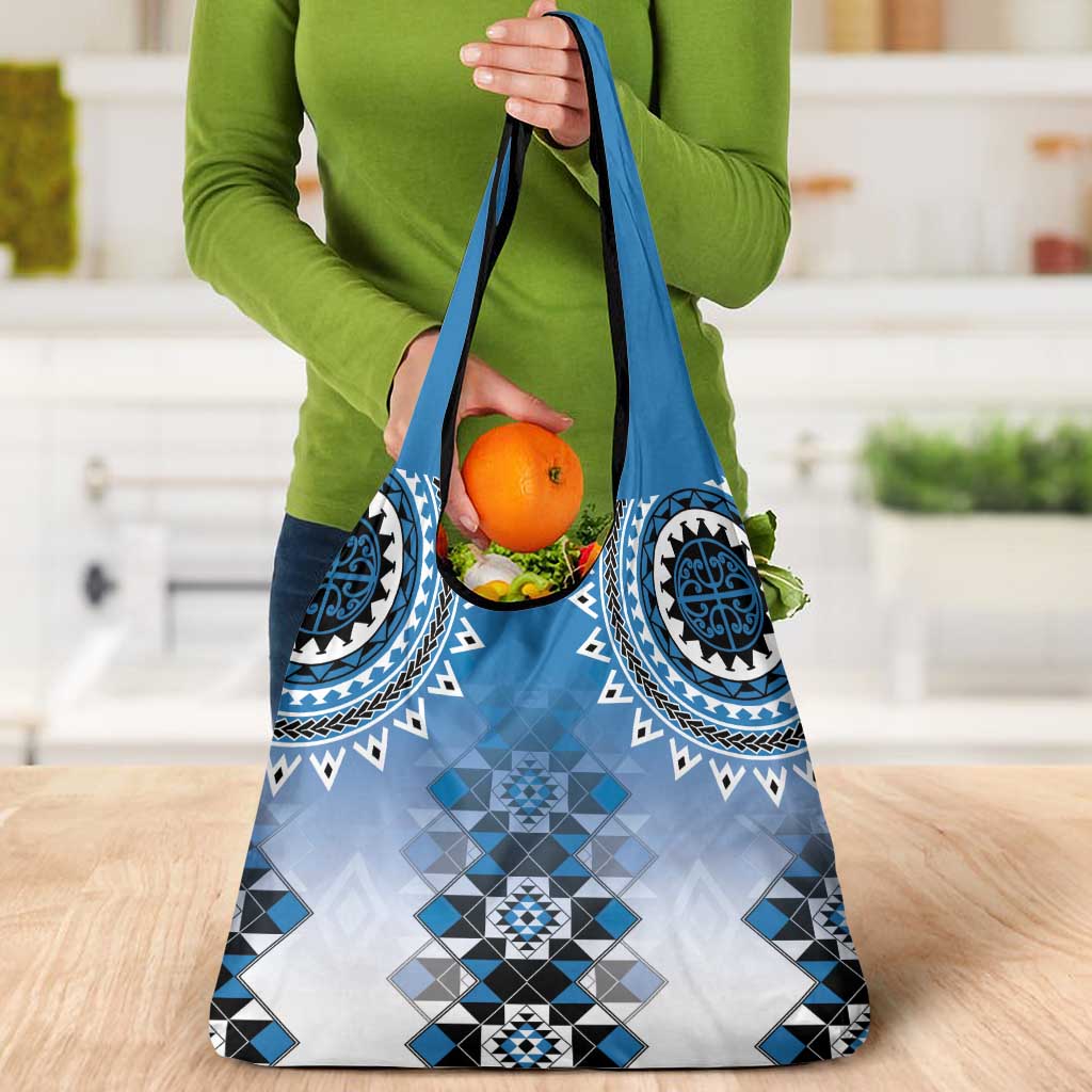 New Zealand Grocery Bag Poutama Mix Blue Taniko Inspired Art