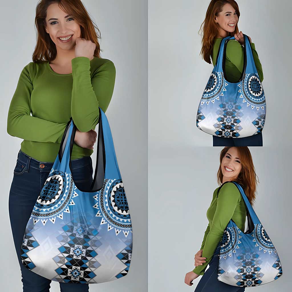 New Zealand Grocery Bag Poutama Mix Blue Taniko Inspired Art
