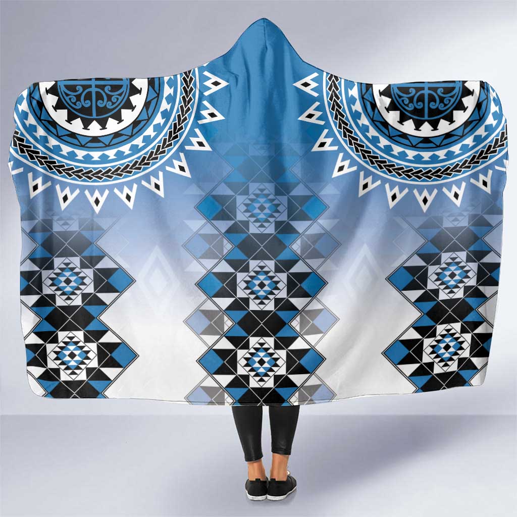 New Zealand Hooded Blanket Poutama Mix Blue Taniko Inspired Art LT05