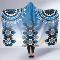 New Zealand Hooded Blanket Poutama Mix Blue Taniko Inspired Art LT05