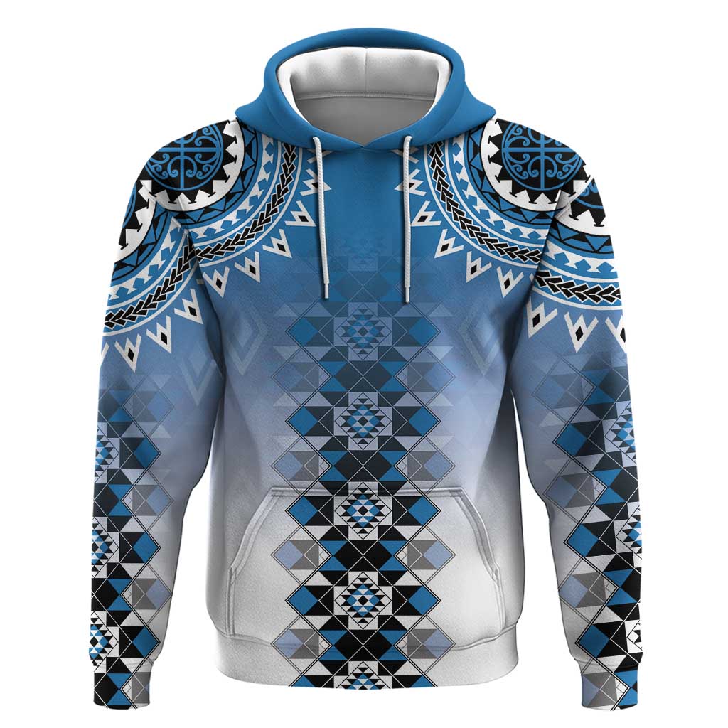 New Zealand Hoodie Poutama Mix Blue Taniko Inspired Art LT05