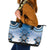 New Zealand Leather Tote Bag Poutama Mix Blue Taniko Inspired Art LT05