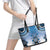 New Zealand Leather Tote Bag Poutama Mix Blue Taniko Inspired Art LT05