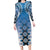 New Zealand Long Sleeve Bodycon Dress Poutama Mix Blue Taniko Inspired Art LT05