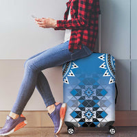 New Zealand Luggage Cover Poutama Mix Blue Taniko Inspired Art LT05