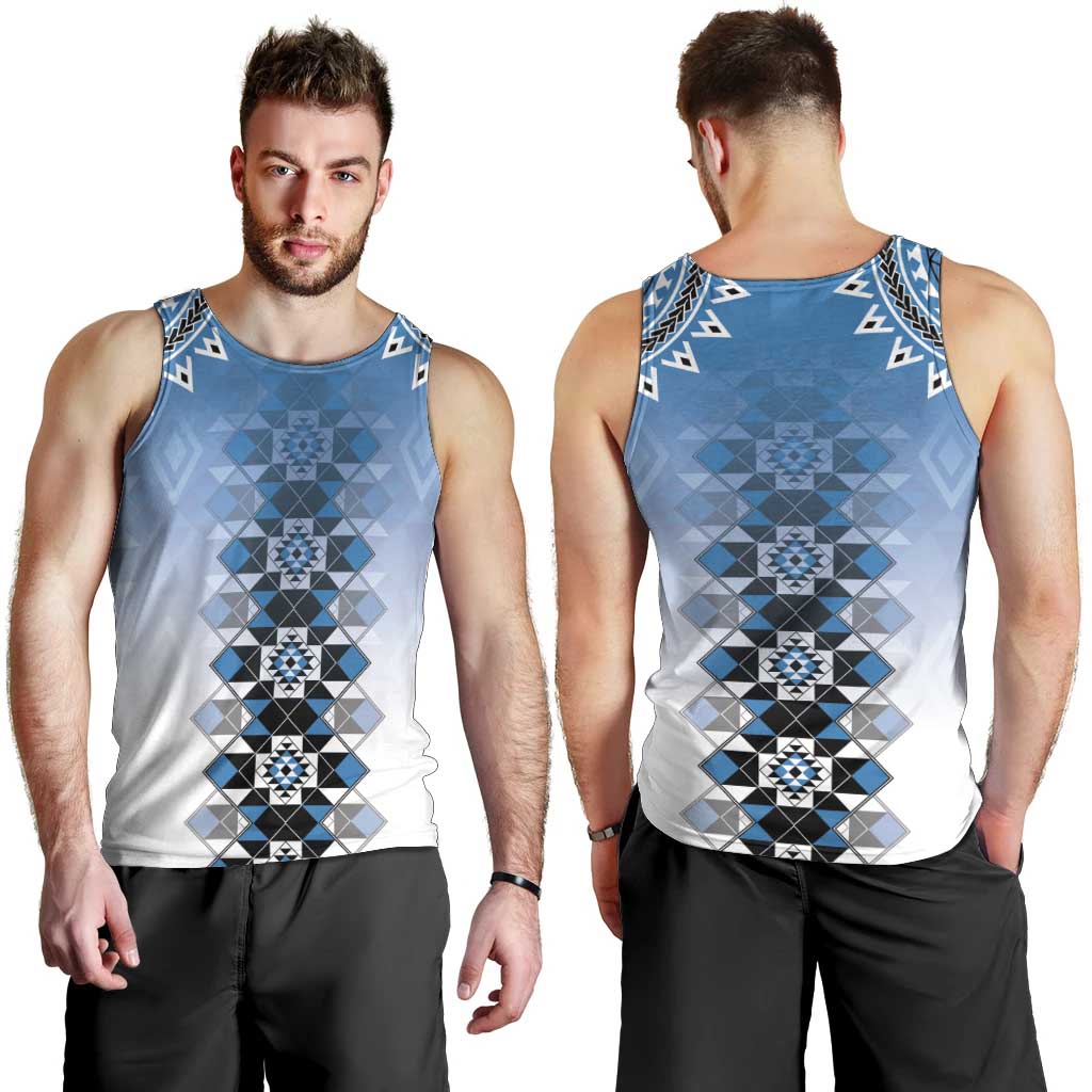 New Zealand Men Tank Top Poutama Mix Blue Taniko Inspired Art LT05