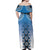 New Zealand Off Shoulder Maxi Dress Poutama Mix Blue Taniko Inspired Art LT05