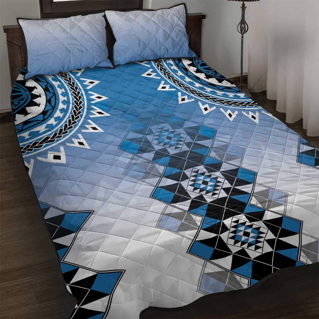 New Zealand Quilt Bed Set Poutama Mix Blue Taniko Inspired Art LT05