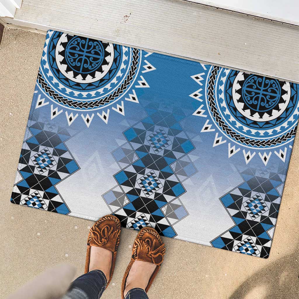 New Zealand Rubber Doormat Poutama Mix Blue Taniko Inspired Art LT05