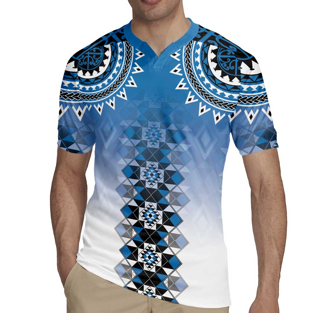 New Zealand Rugby Jersey Poutama Mix Blue Taniko Inspired Art LT05