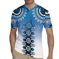 New Zealand Rugby Jersey Poutama Mix Blue Taniko Inspired Art LT05