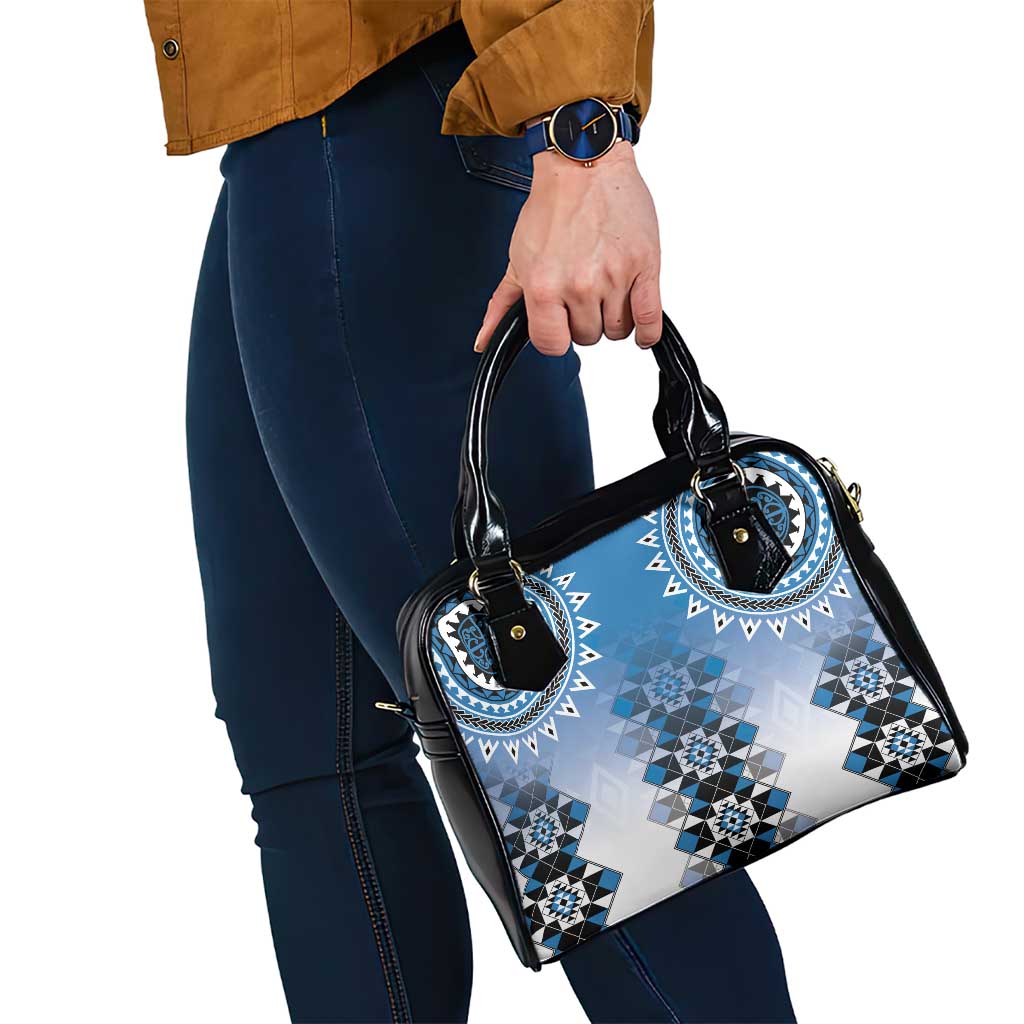 New Zealand Shoulder Handbag Poutama Mix Blue Taniko Inspired Art LT05