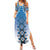 New Zealand Summer Maxi Dress Poutama Mix Blue Taniko Inspired Art LT05