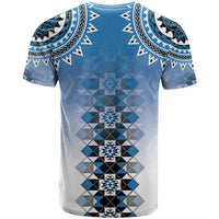 New Zealand T Shirt Poutama Mix Blue Taniko Inspired Art LT05