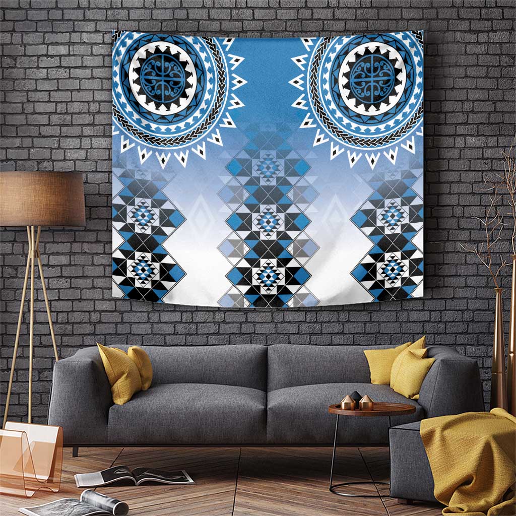 New Zealand Tapestry Poutama Mix Blue Taniko Inspired Art LT05
