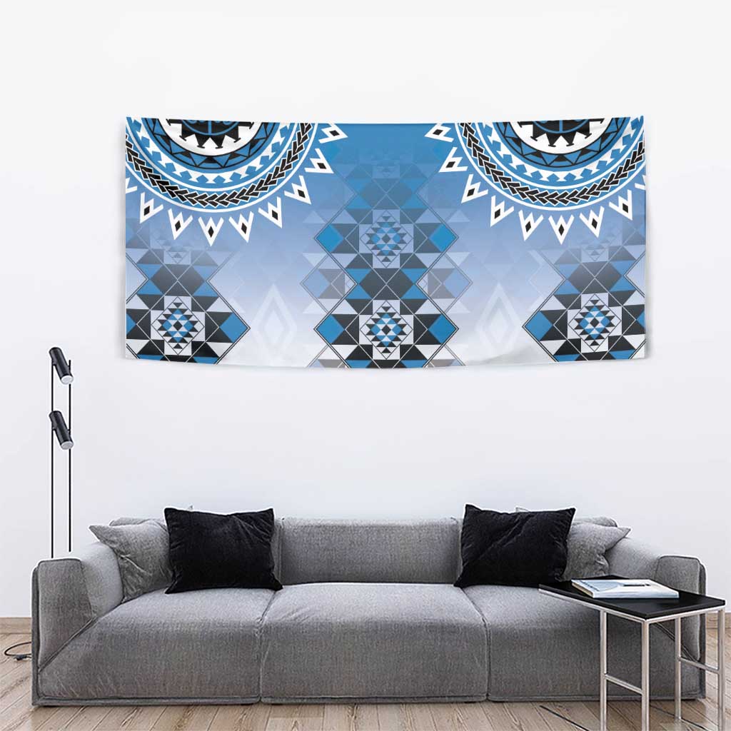 New Zealand Tapestry Poutama Mix Blue Taniko Inspired Art LT05