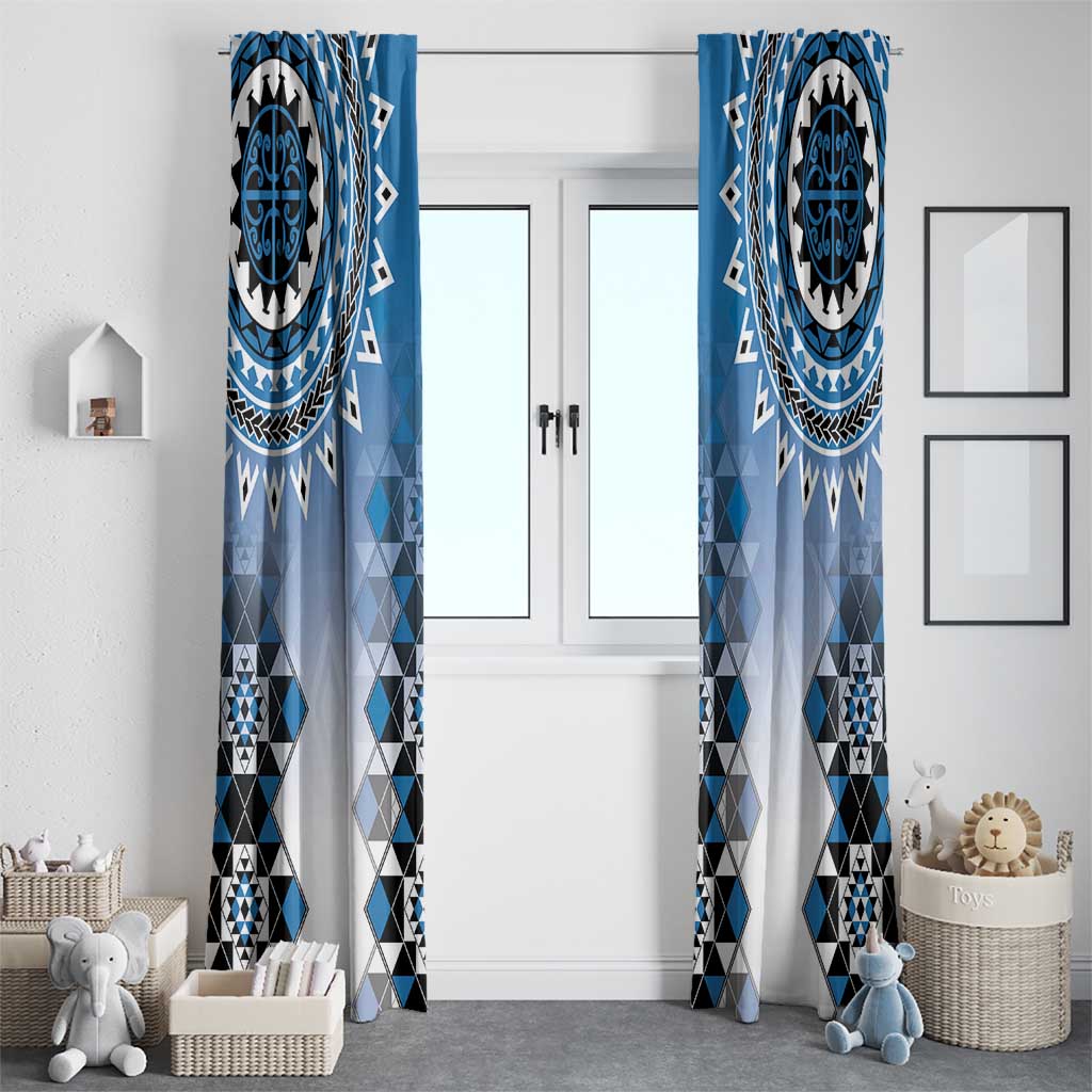 New Zealand Window Curtain Poutama Mix Blue Taniko Inspired Art LT05