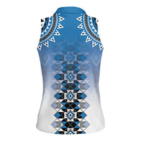 New Zealand Women Sleeveless Polo Shirt Poutama Mix Blue Taniko Inspired Art LT05 - Polynesian Pride