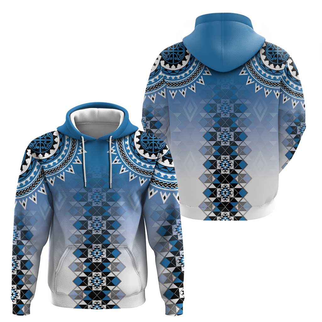 New Zealand Zip Hoodie Poutama Mix Blue Taniko Inspired Art LT05