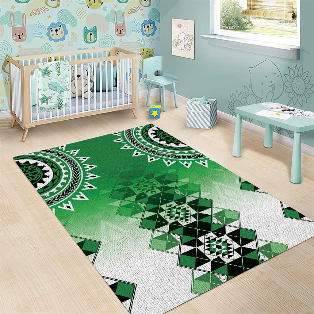 New Zealand Area Rug Poutama Mix Green Taniko Inspired Art LT05