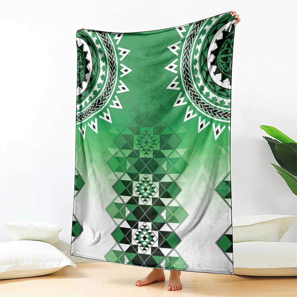 New Zealand Blanket Poutama Mix Green Taniko Inspired Art LT05