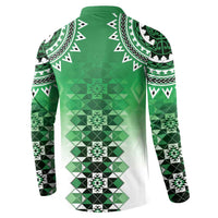 New Zealand Button Sweatshirt Poutama Mix Green Taniko Inspired Art LT05