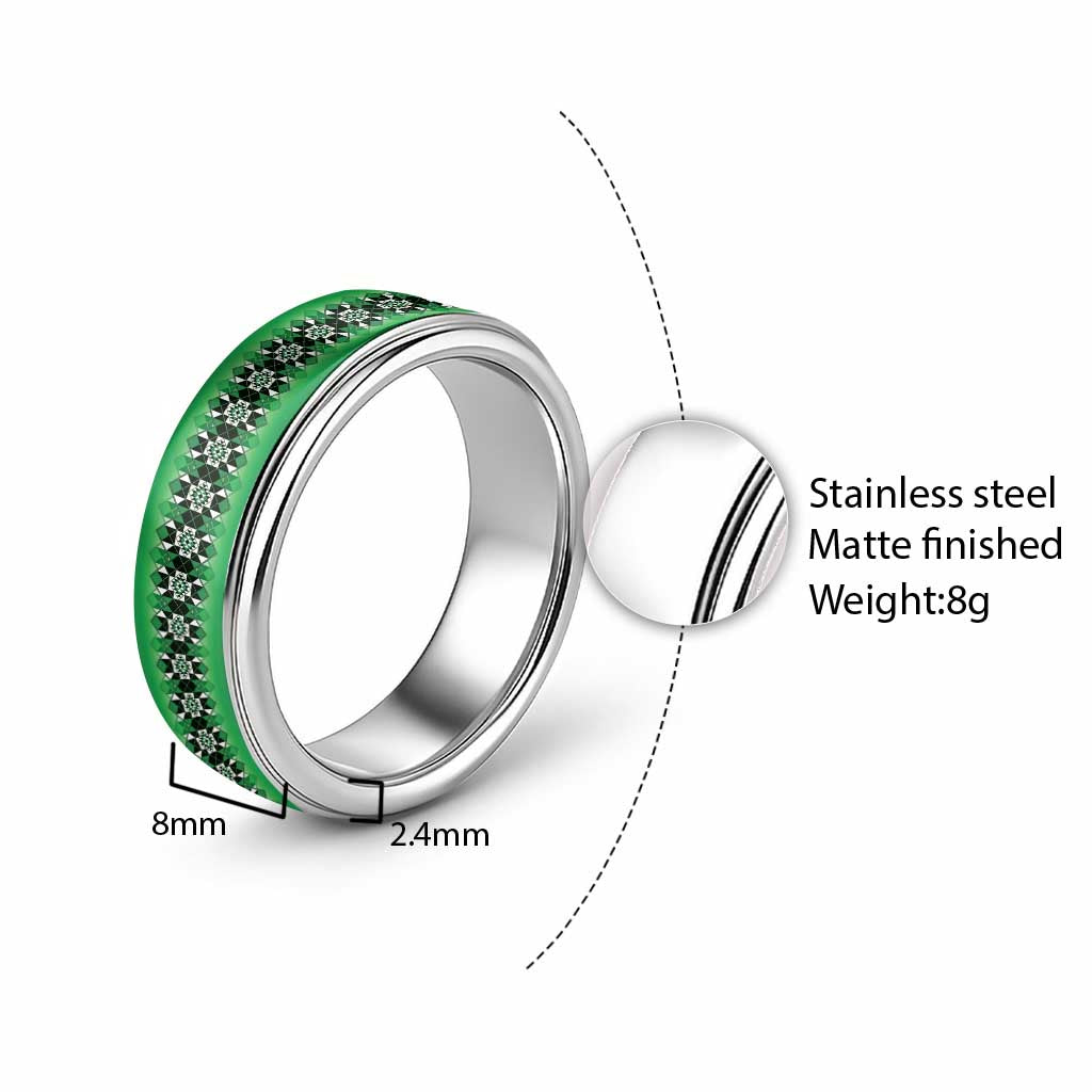 New Zealand Classic Ring Poutama Mix Green Taniko Inspired Art - Polynesian Pride