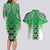 New Zealand Couples Matching Long Sleeve Bodycon Dress and Hawaiian Shirt Poutama Mix Green Taniko Inspired Art LT05