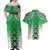 New Zealand Couples Matching Off Shoulder Maxi Dress and Hawaiian Shirt Poutama Mix Green Taniko Inspired Art LT05