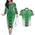 New Zealand Couples Matching Off The Shoulder Long Sleeve Dress and Hawaiian Shirt Poutama Mix Green Taniko Inspired Art LT05