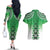 New Zealand Couples Matching Off The Shoulder Long Sleeve Dress and Hawaiian Shirt Poutama Mix Green Taniko Inspired Art LT05