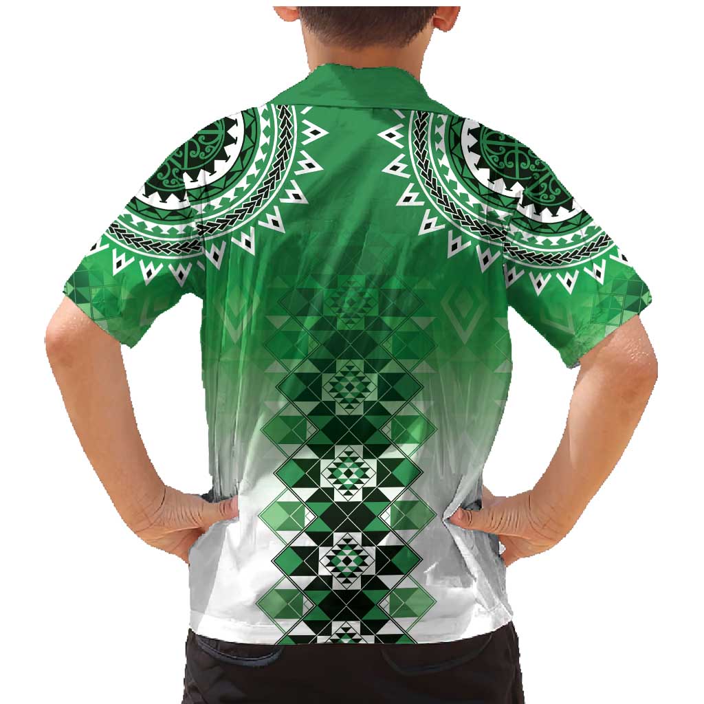 New Zealand Family Matching Mermaid Dress and Hawaiian Shirt Poutama Mix Green Taniko Inspired Art LT05