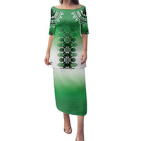 New Zealand Family Matching Puletasi and Hawaiian Shirt Poutama Mix Green Taniko Inspired Art LT05