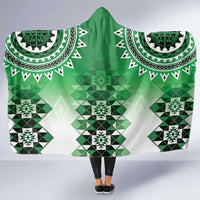 New Zealand Hooded Blanket Poutama Mix Green Taniko Inspired Art LT05