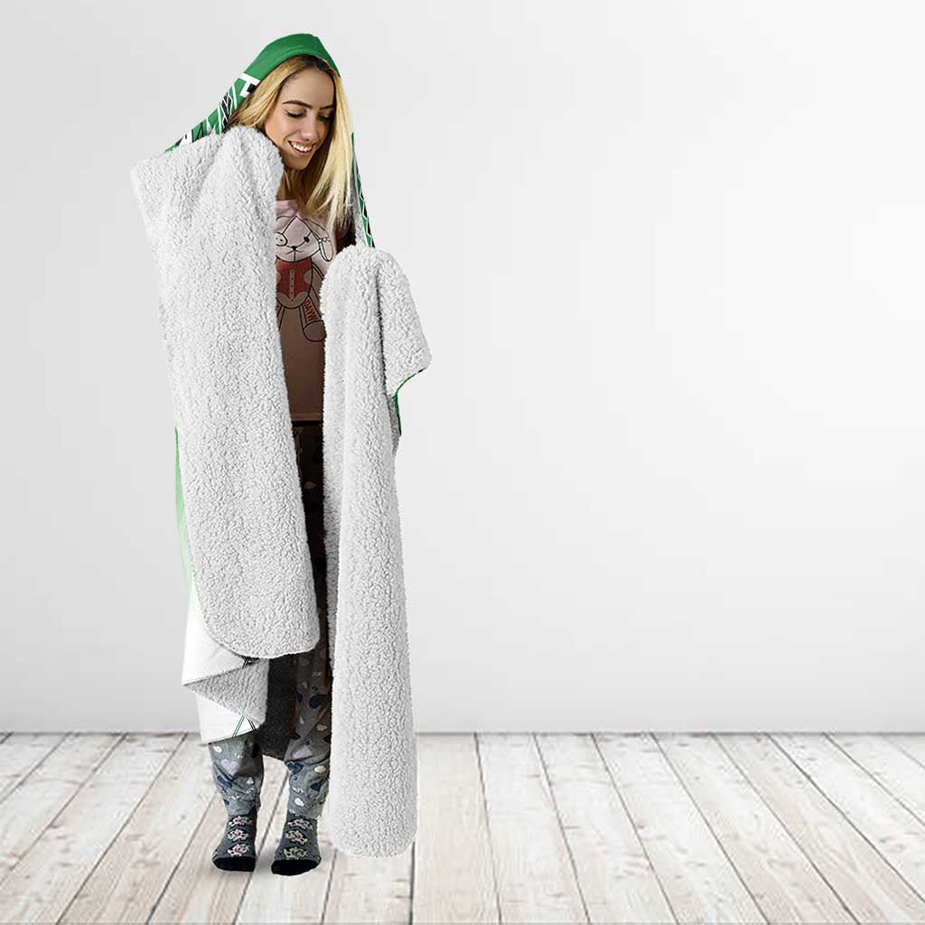 New Zealand Hooded Blanket Poutama Mix Green Taniko Inspired Art LT05