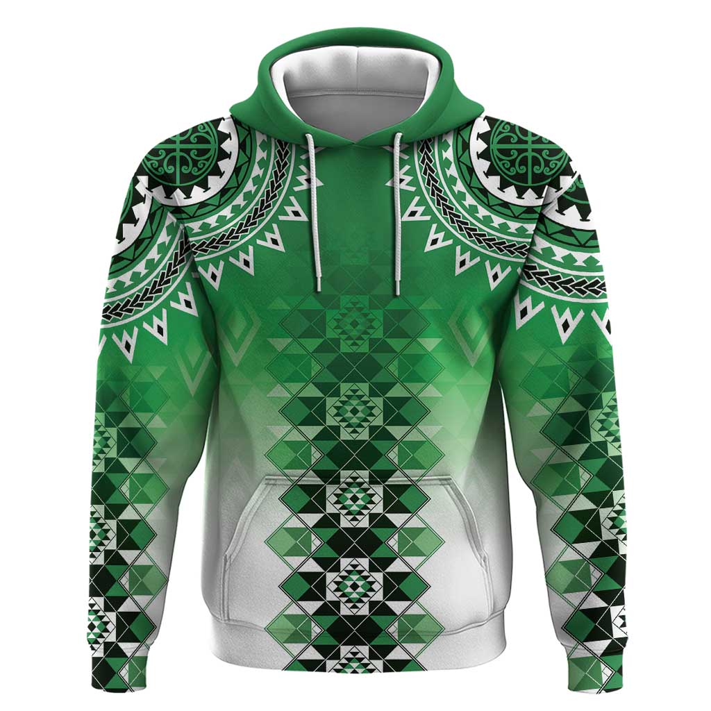 New Zealand Hoodie Poutama Mix Green Taniko Inspired Art LT05